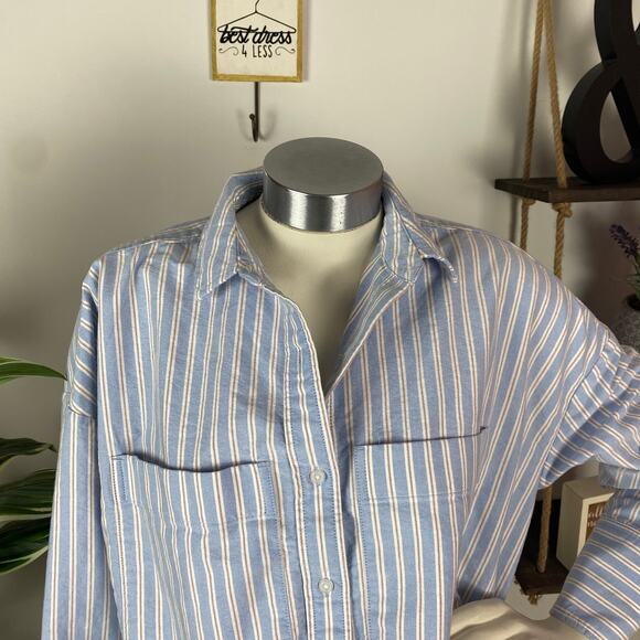 Everlane Boxy Oxford in Blue Stripes - Picture 2 of 6